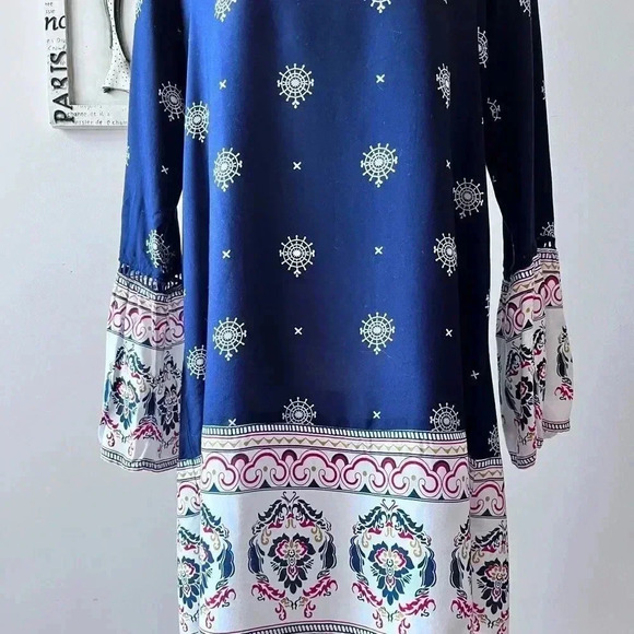 C Label Boho Blue Printed Tunic Mini Dress Size S - Picture 2 of 10